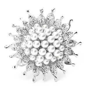 Sunflower pearl brooches, NEW blue OR white, 2 inch